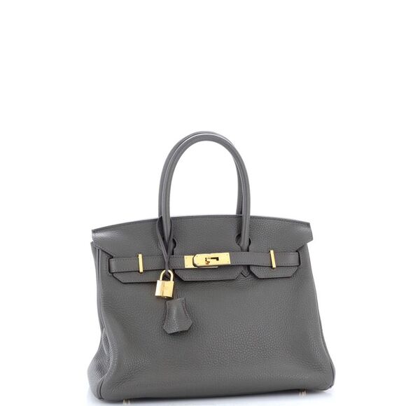 Hermes Birkin Handbag Vert Olive Clemence with Gold Hardware 30 Green - Picture 3 of 8